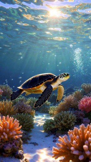 Sunlit Voyage: The Majestic Sea Turtle