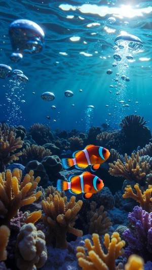 Aquatic Symphony: Clownfish & Ethereal Jellyfish