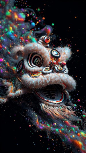 The Cosmic Lion Dance: Neon Spirit & Stardust
